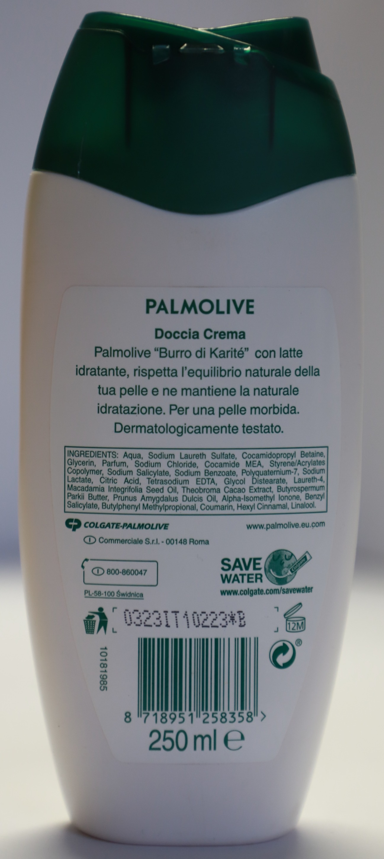 Palmolive naturals - burro di karitè – sprchový krém - foto zadnej strany výrobku