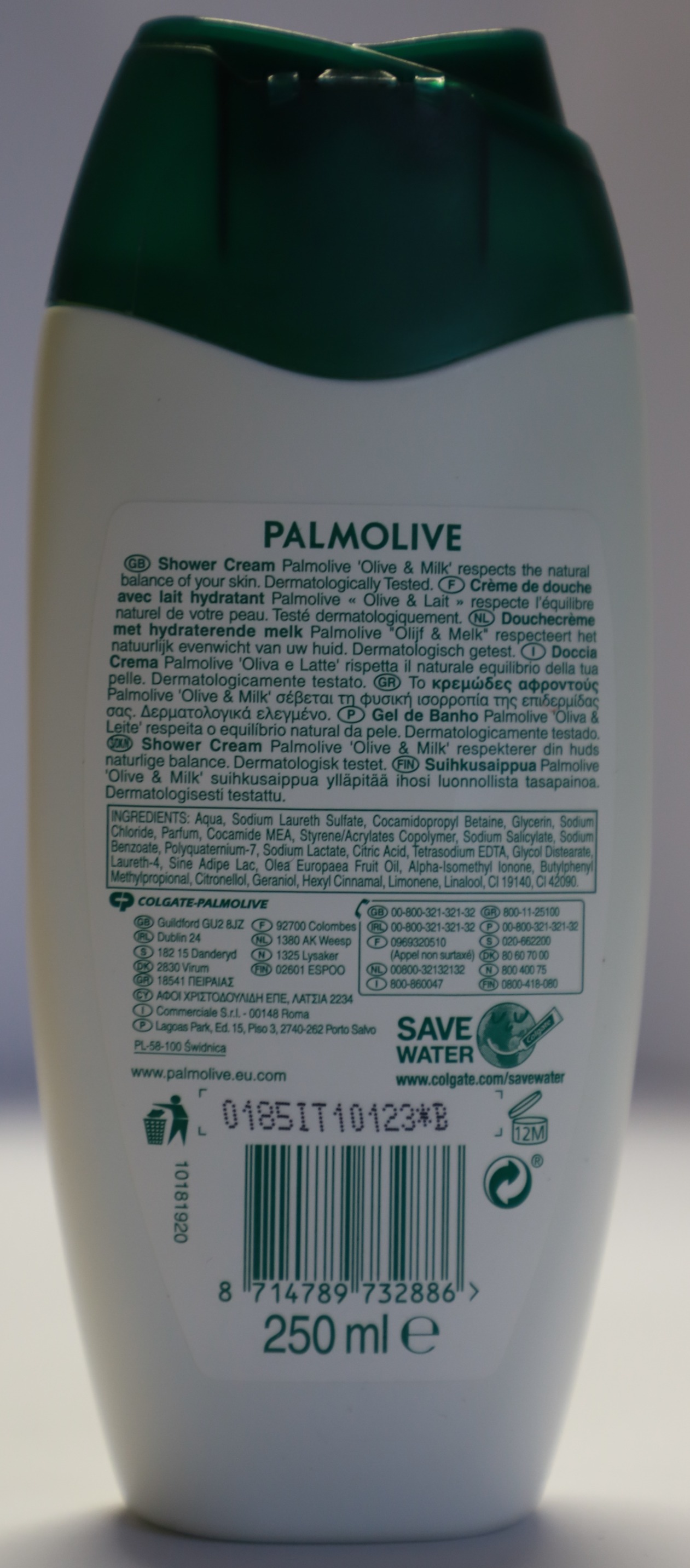 Palmolive naturals - oliva & latte – sprchový krém - foto zadnej strany výrobku