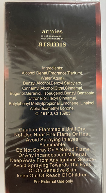 Aramis –toaletná voda - zadná strana produktu