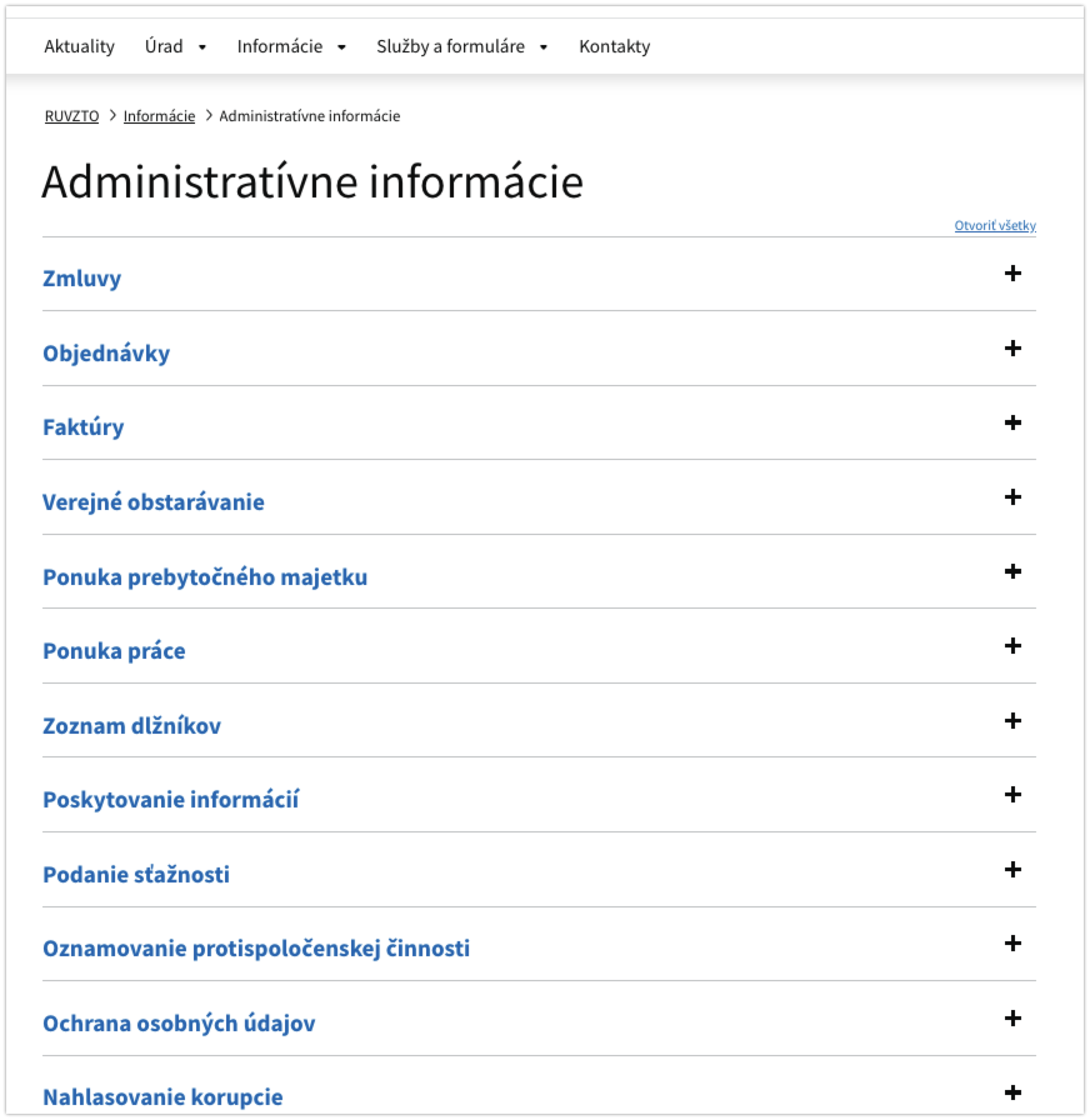 Adminnistratívne informácie - obsah stránky