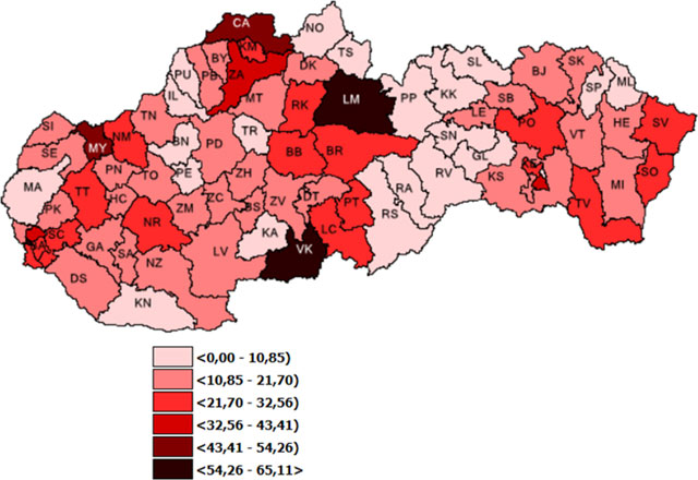 Mapa - 7 dňová incidencia potvrdených prípadov covid 19 (pdf, 67 kB)