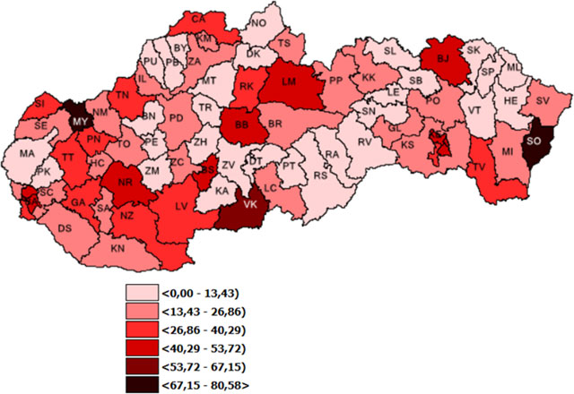 Mapa - 7 dňová incidencia potvrdených prípadov Covid 19 (pdf, 66 kB)