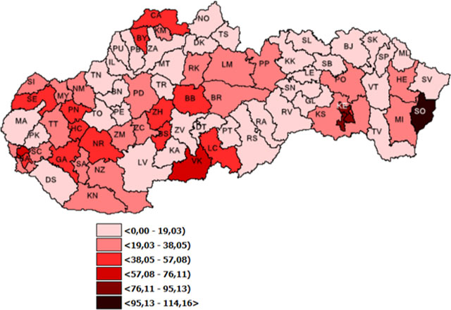 Mapa - 7 dňová incidencia potvrdených prípadov Covid 19 (pdf, 63 kB)