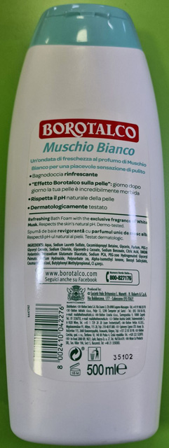 Muschio bianco rinfrescante – sprchový gél foto zadnej strany produktu